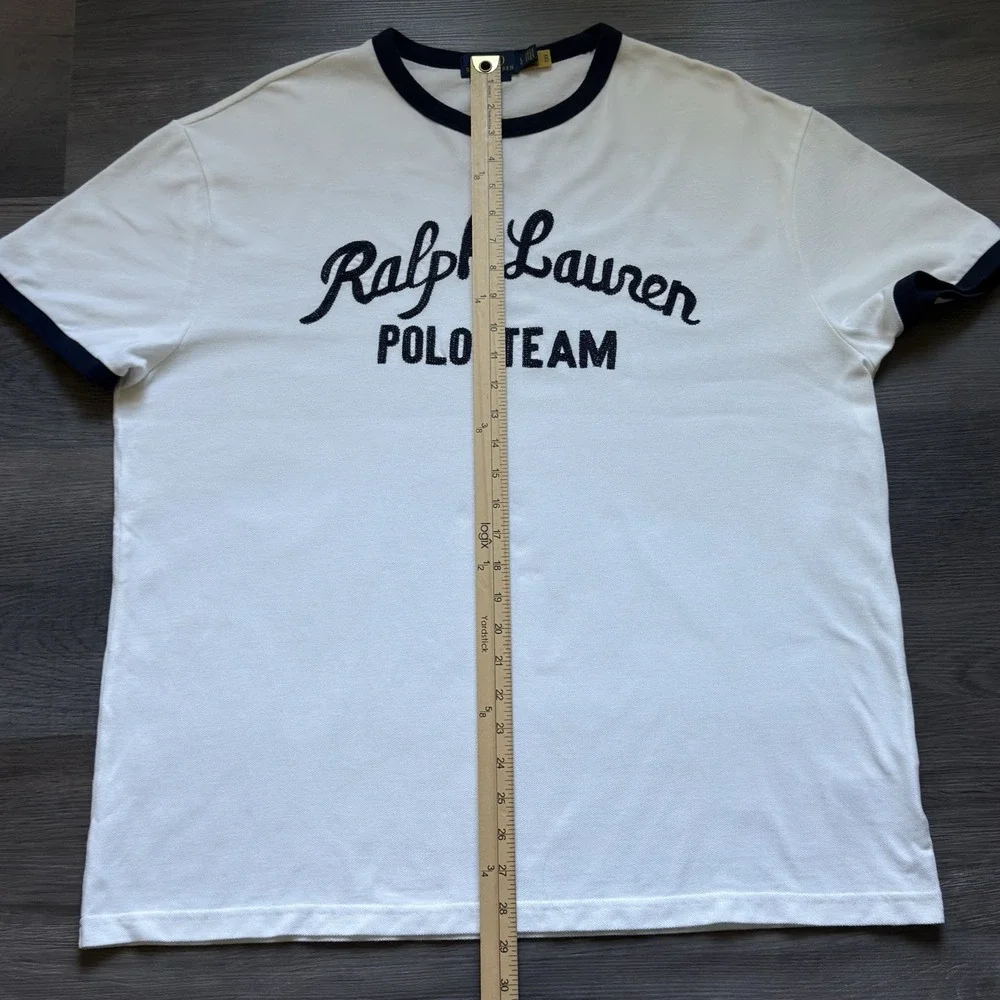 Polo Ralph Lauren Polo Team Ringer T-shirt Mens L White Classic Fit Jersey Mesh